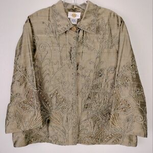 Vintage Sandy Starkman Olive Green Embroidered/Embellished Cropped Jacket Sz. S